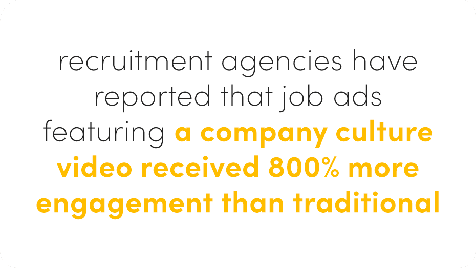 recruitment agencies have reported that job ads featuring a company culture video received 800% more engagement than traditional job posts.